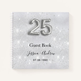 25th wedding anniversary silver glitter guest book