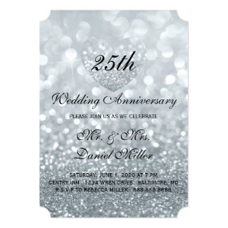 25th Wedding Anniversary Silver Glitter Heart Card