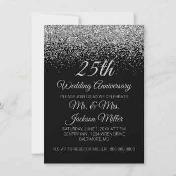 25th Wedding Anniversary Silver Glitter Invitation by Evented at Zazzle