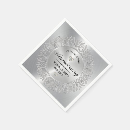 25th wedding anniversary silver glitter mandala napkins