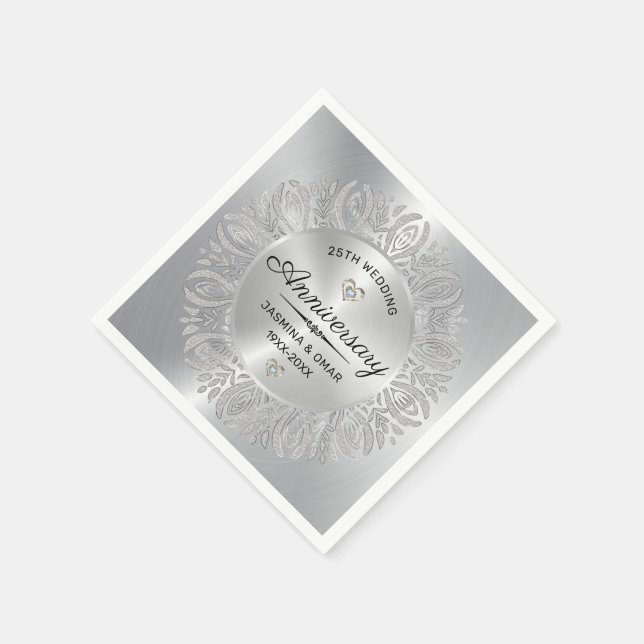25th wedding anniversary silver glitter mandala napkins (Corner)