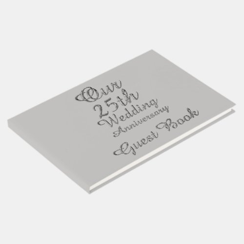 25th Wedding Anniversary Silver Gray Typography Guest Book