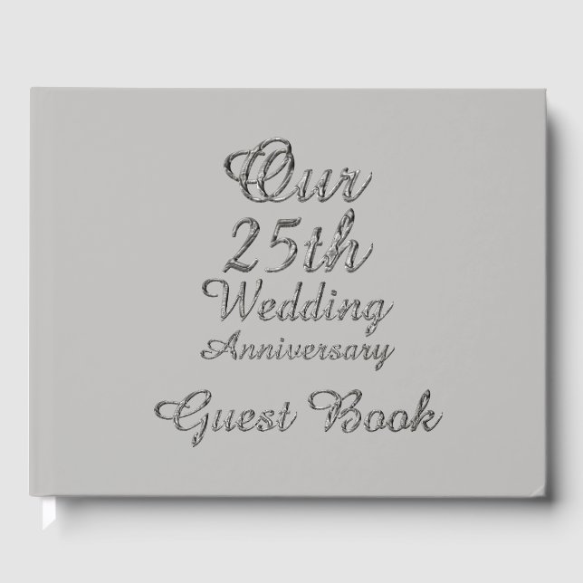 25th Wedding Anniversary Silver Gray Typography Guest Book (Front)