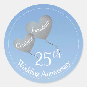 25th Wedding Anniversary silver heart balloon Classic Round Sticker