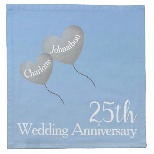 25th Wedding Anniversary silver heart balloon Cloth Napkin