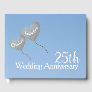 25th Wedding Anniversary silver heart balloon Guest Book