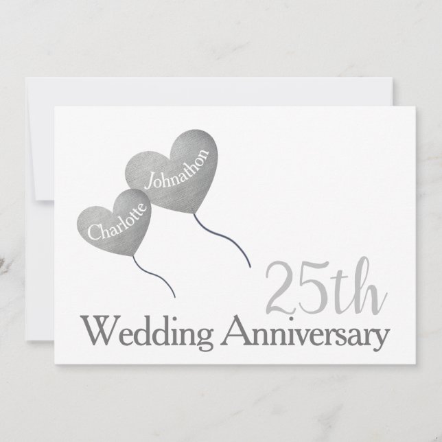 25th Wedding Anniversary silver heart balloon Invitation (Front)