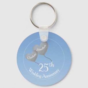 25th Wedding Anniversary silver heart balloon Keychain