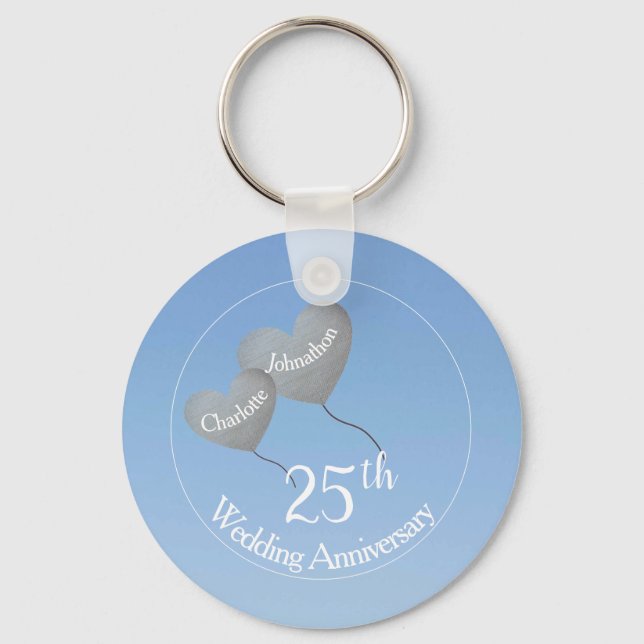25th Wedding Anniversary silver heart balloon Keychain (Front)