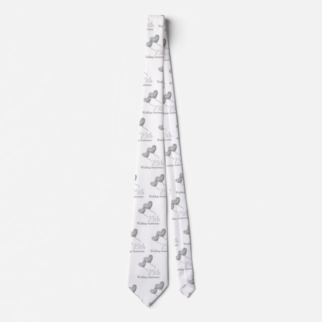25th Wedding Anniversary silver heart balloon Neck Tie (Front)