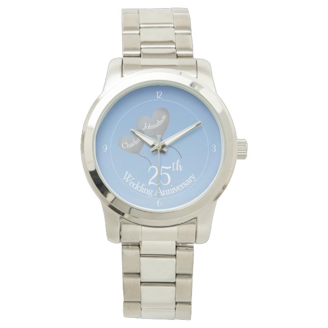 25th Wedding Anniversary silver heart balloon Watch (Front)