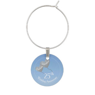 25th Wedding Anniversary silver heart balloon Wine Charm