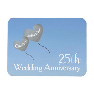 25th wedding anniversary silver heart balloons magnet
