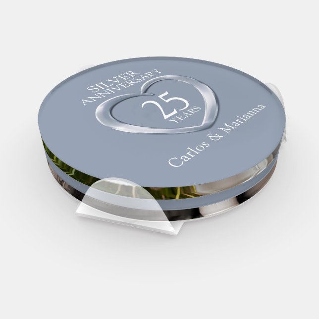25th wedding anniversary silver heart photos coaster set (Set)