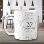 25th Wedding Anniversary Silver Hearts Coffee Mug<br><div class="desc">Designed to coordinate with our 25th Wedding Anniversary Silver Hearts collection. Featuring delicate silver hearts. Personalise with your special twenty-five years silver wedding anniversary information in chic silver lettering. Designed by Thisisnotme©</div>