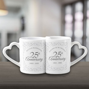 25th Wedding Anniversary Silver Hearts Confetti Coffee Mug Set