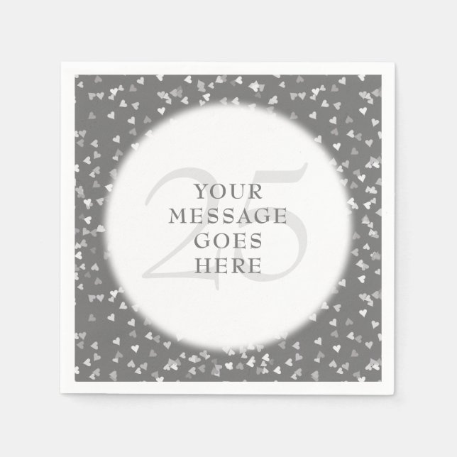 25th Wedding Anniversary Silver Hearts Confetti Napkins (Front)