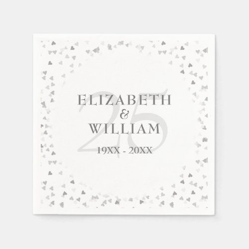 25th Wedding Anniversary Silver Hearts Confetti Napkins