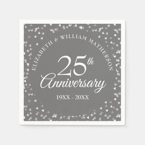 25th Wedding Anniversary Silver Hearts Confetti Napkins