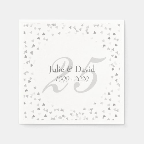 25th Wedding Anniversary Silver Hearts Confetti Napkins