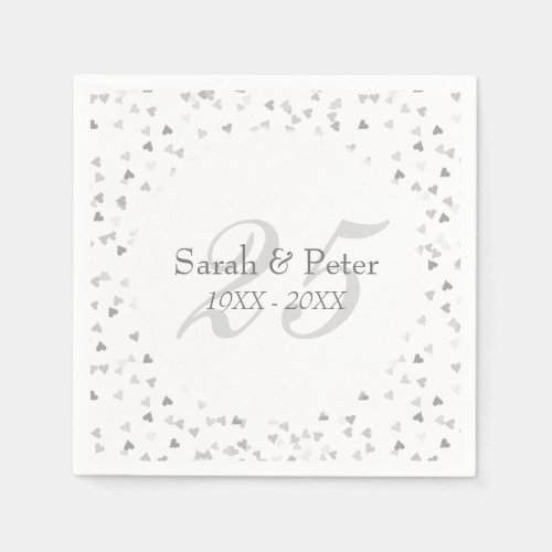 25th Wedding Anniversary Silver Hearts Confetti Napkins