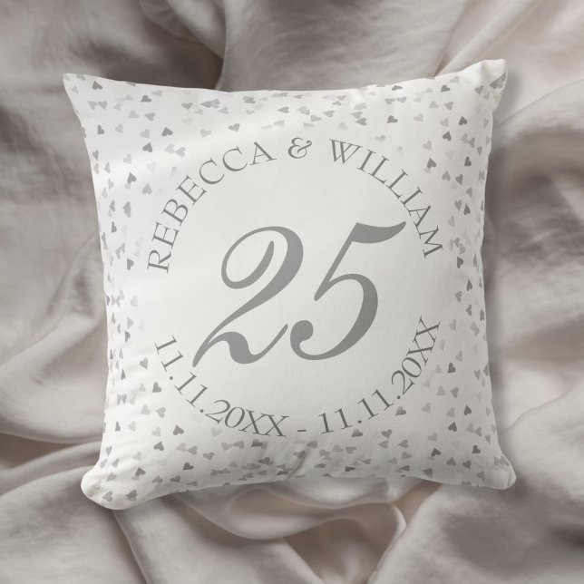 25th Wedding Anniversary Silver Hearts Confetti Throw Pillow (25th Wedding Anniversary Silver Hearts Confetti Throw Pillow)