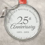 25th Wedding Anniversary Silver Hearts Metal Ornament<br><div class="desc">Designed to coordinate with our 25th Anniversary Silver Hearts collection. Featuring delicate silver hearts. Personalize with your special twenty-five years silver anniversary information in chic silver lettering. Designed by Thisisnotme©</div>