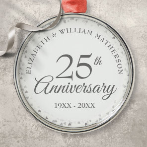 25th Wedding Anniversary Silver Hearts Metal Ornament
