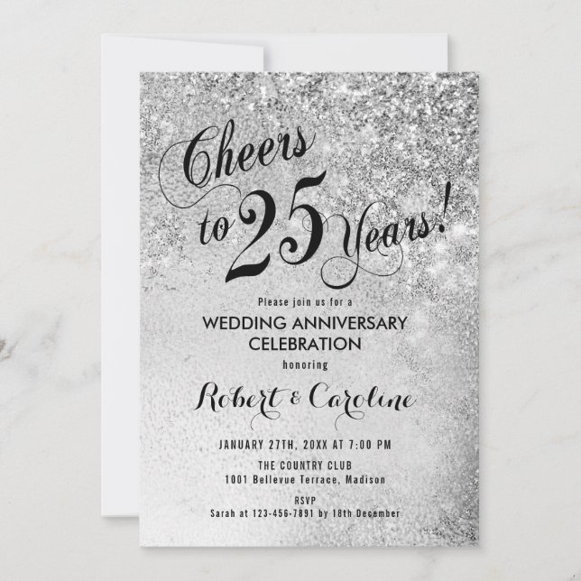 25th Wedding Anniversary Silver Invitation (Front)