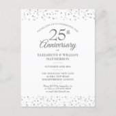 25th Wedding Anniversary Silver Love Hearts Invitation Postcard (Front)