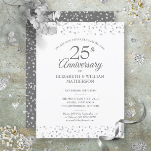 25th Wedding Anniversary Silver Love Hearts Invitation Postcard