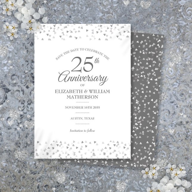25th Wedding Anniversary Silver Love Hearts  Save The Date (25th Wedding Anniversary Silver Love Hearts Save The Date)