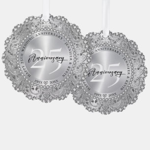 25th Wedding Anniversary Silver Mandala Bling Ornament Card