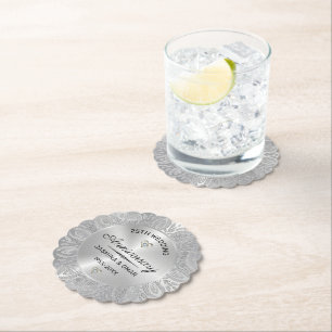 25th wedding anniversary silver mandala paper coaster
