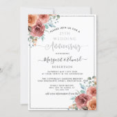 25th Wedding Anniversary, Silver Mint Peach Floral Invitation (Front)