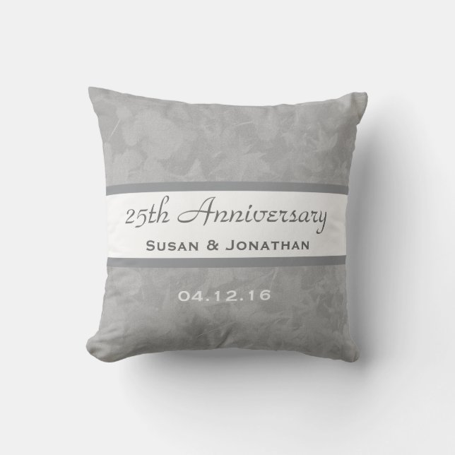 25th Wedding Anniversary Silver Muted Leaves B20 Throw Pillow (Front)