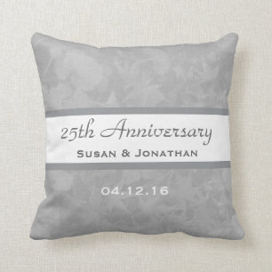 25th Wedding Anniversary Silver Muted Leaves B20 Throw Pillow
