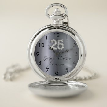 25th Wedding Anniversary Silver Names Pocket Watch by Thunes at Zazzle