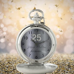 25th wedding anniversary silver names pocket watch<br><div class="desc">A dark faux silver metallic looking background.  Personalize and add your names and a date. Number 25 is written in faux silver with a balloon style font.</div>