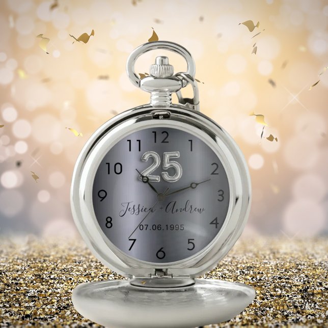 25th wedding anniversary silver names pocket watch (Creator Uploaded)