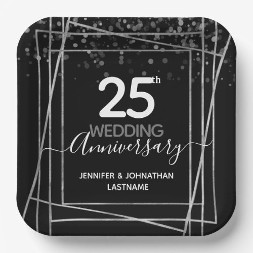 25th Wedding Anniversary Silver Paper Plates