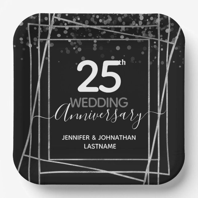 25th Wedding Anniversary Silver Paper Plates (Front)