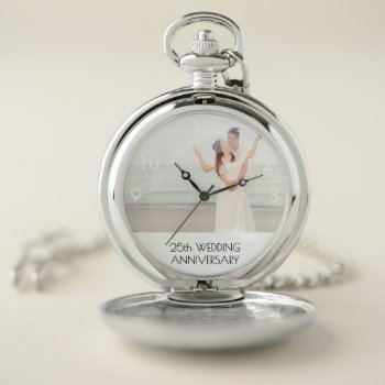 25th Wedding Anniversary Silver Photo Couple  Pocket Watch by Thunes at Zazzle
