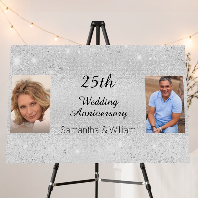 25th wedding anniversary silver photo glitter foam board (In Situ (Stand))