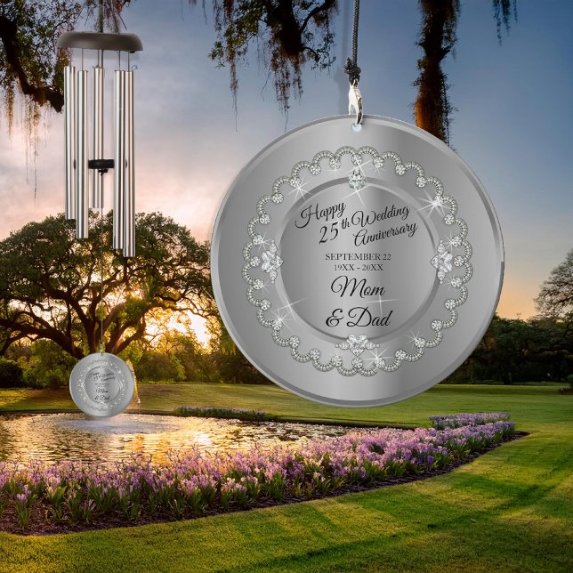 25th Wedding Anniversary Silver Photo Keepsake Wind Chime (25th Wedding Anniversary Silver-Tone Photo Keepsake Wind Chime)