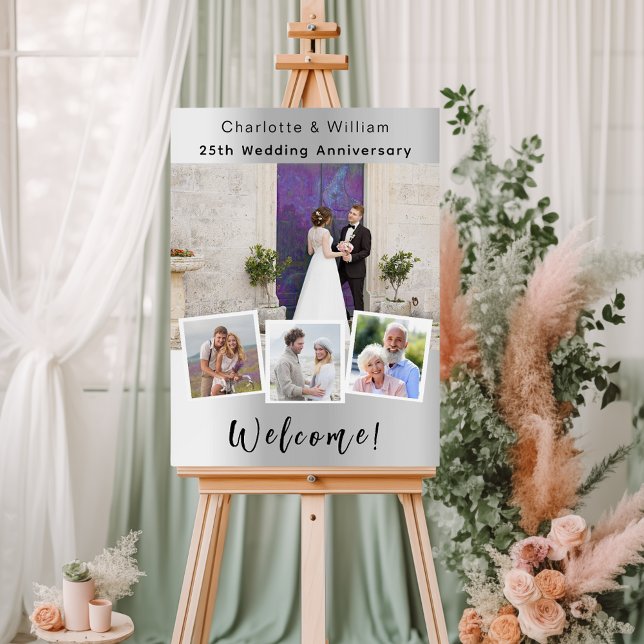 25th wedding anniversary silver photo welcome sign (Creator Uploaded)