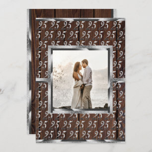 25th Wedding Anniversary Silver Rustic Wood Invitation