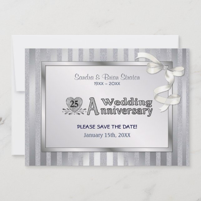 25th Wedding Anniversary - Silver Save The Date (Front)
