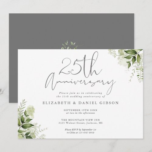 25th Wedding Anniversary Silver Script Floral
