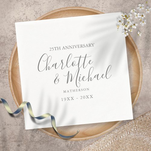 25th Wedding Anniversary Silver Simple Signature Napkins